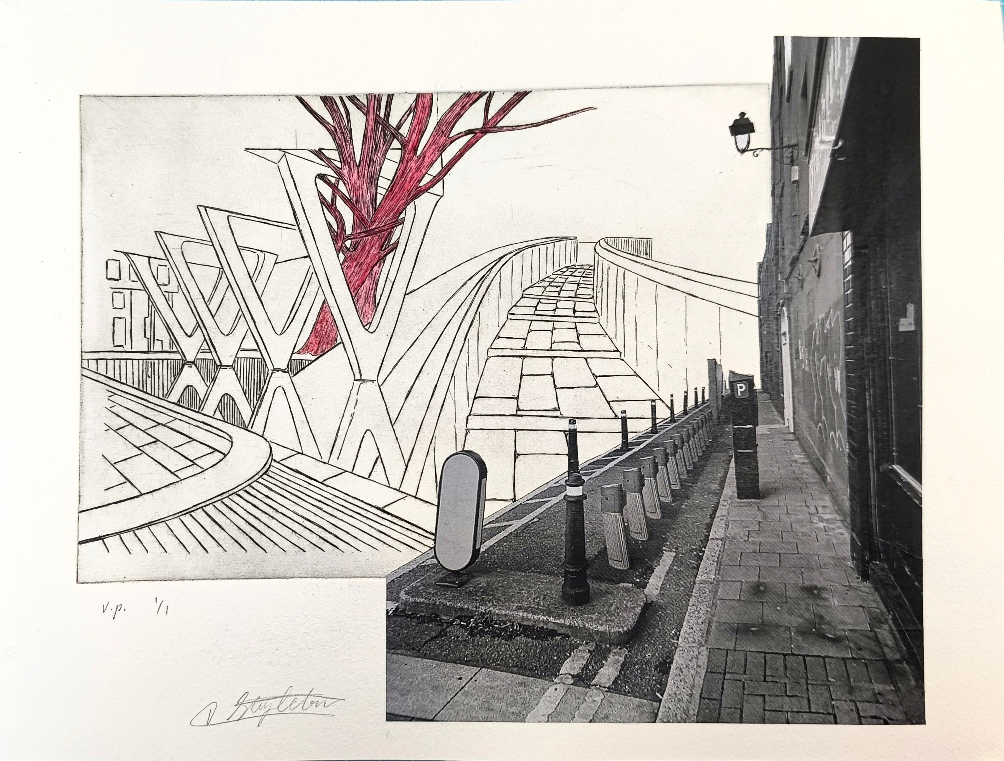 Original "Bridge" Etching/Collage