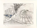 Original "Bridge" Etching with Hand-stitched Embroidery